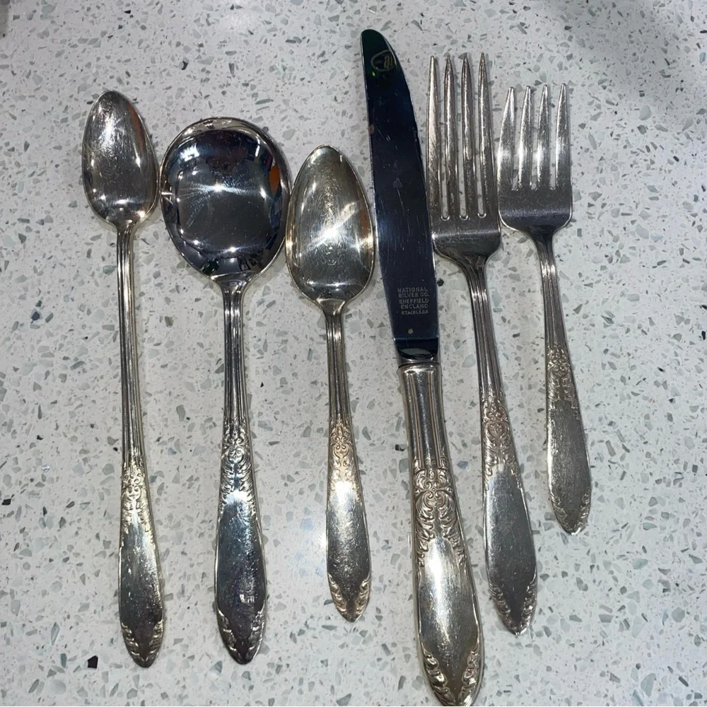 6pc Place Setting King Edward SILVERPLATE By National Silver Co.‎ MODERN HOLLOW